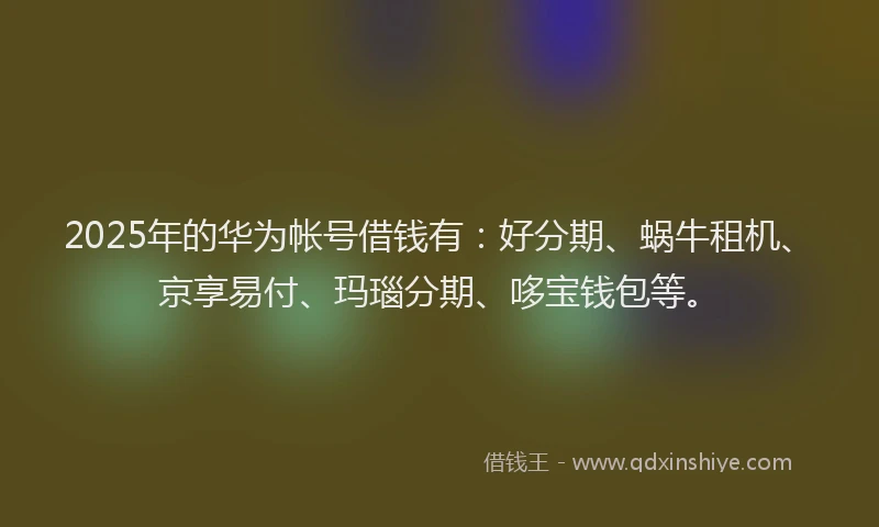 2025年的华为帐号借钱有：好分期、蜗牛租机、京享易付、玛瑙分期、哆宝钱包等。