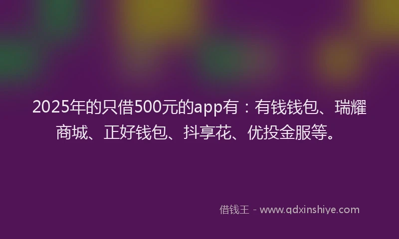 2025年的只借500元的app有：有钱钱包、瑞耀商城、正好钱包、抖享花、优投金服等。