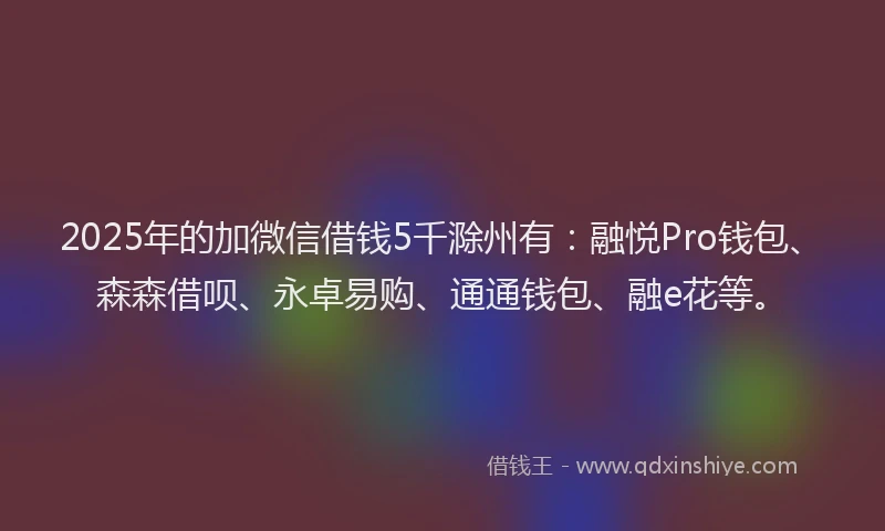 2025年的加微信借钱5千滁州有：融悦Pro钱包、森森借呗、永卓易购、通通钱包、融e花等。