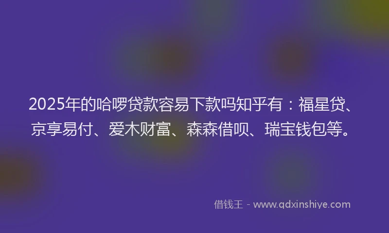 2025年的哈啰贷款容易下款吗知乎有：福星贷、京享易付、爱木财富、森森借呗、瑞宝钱包等。