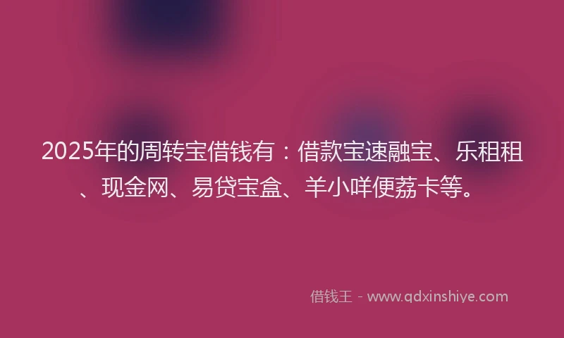 2025年的周转宝借钱有：借款宝速融宝、乐租租、现金网、易贷宝盒、羊小咩便荔卡等。