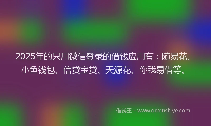 2025年的只用微信登录的借钱应用有：随易花、小鱼钱包、信贷宝贷、天源花、你我易借等。