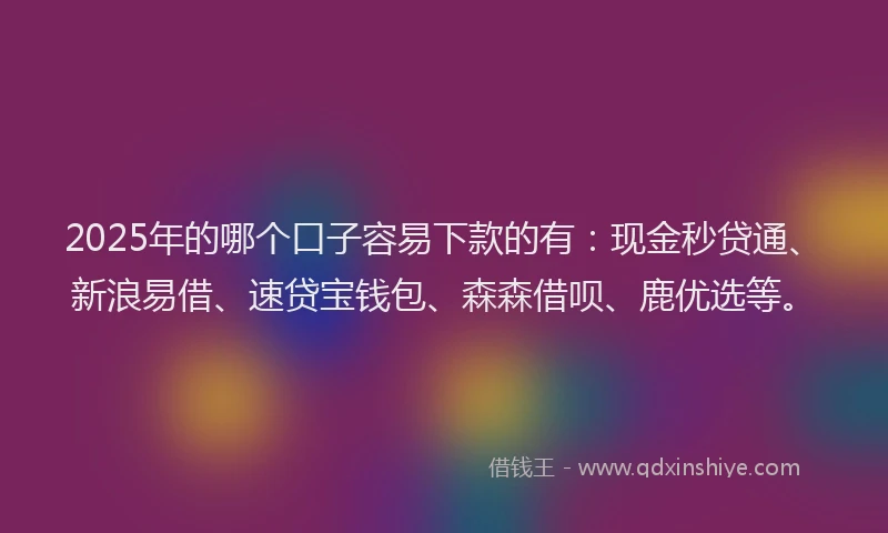 2025年的哪个口子容易下款的有：现金秒贷通、新浪易借、速贷宝钱包、森森借呗、鹿优选等。