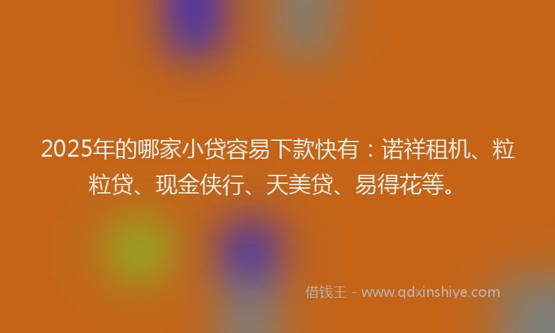 2025年的哪家小贷容易下款快有：诺祥租机、粒粒贷、现金侠行、天美贷、易得花等。
