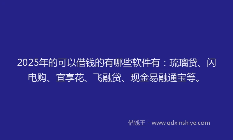 2025年的可以借钱的有哪些软件有：琉璃贷、闪电购、宜享花、飞融贷、现金易融通宝等。