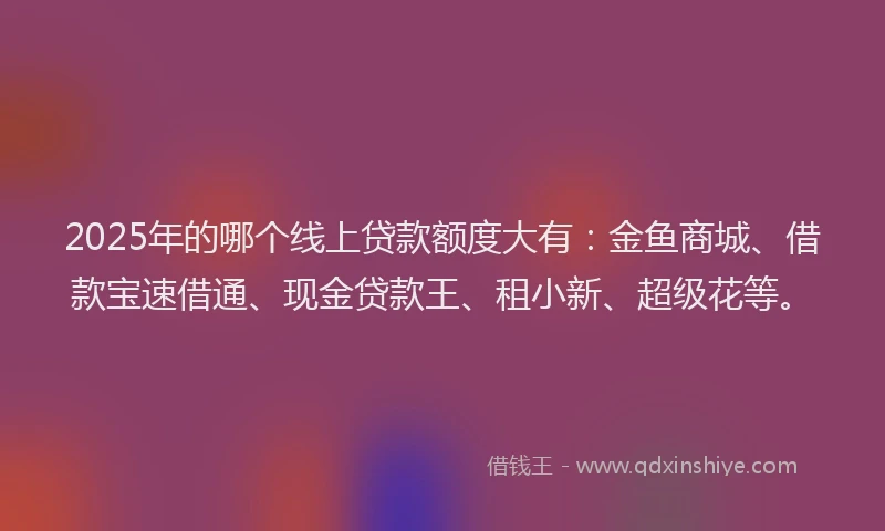 2025年的哪个线上贷款额度大有：金鱼商城、借款宝速借通、现金贷款王、租小新、超级花等。