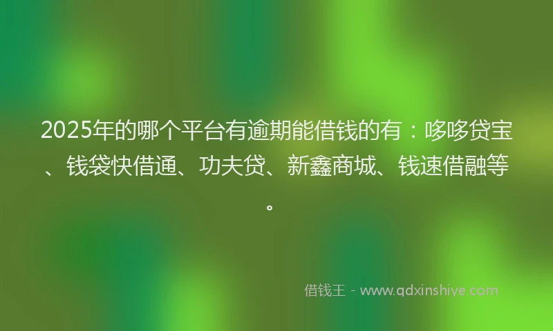 2025年的哪个平台有逾期能借钱的有：哆哆贷宝、钱袋快借通、功夫贷、新鑫商城、钱速借融等。