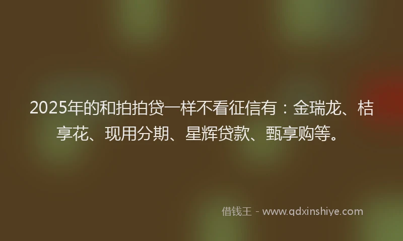 2025年的和拍拍贷一样不看征信有：金瑞龙、桔享花、现用分期、星辉贷款、甄享购等。