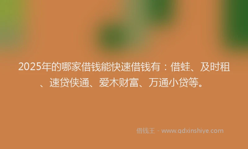 2025年的哪家借钱能快速借钱有：借蛙、及时租、速贷侠通、爱木财富、万通小贷等。
