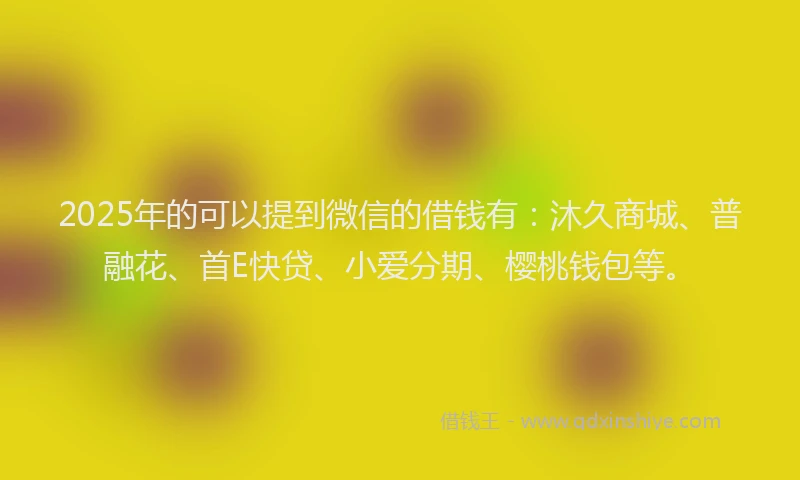 2025年的可以提到微信的借钱有：沐久商城、普融花、首E快贷、小爱分期、樱桃钱包等。