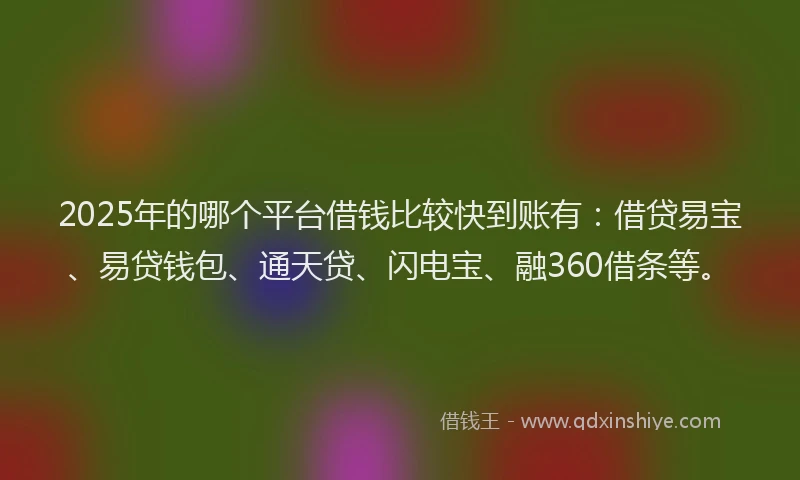 2025年的哪个平台借钱比较快到账有：借贷易宝、易贷钱包、通天贷、闪电宝、融360借条等。
