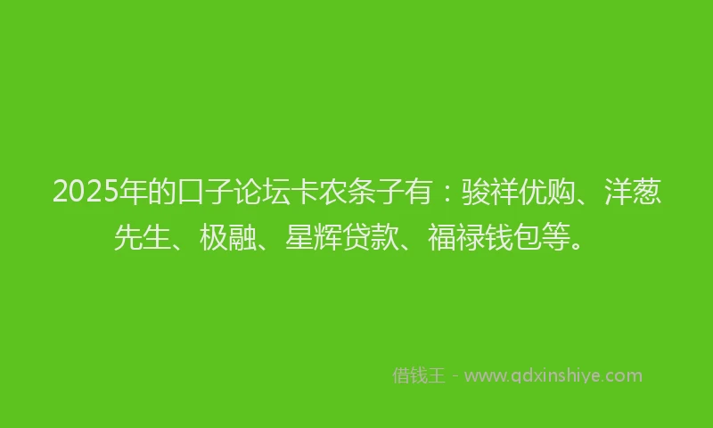 2025年的口子论坛卡农条子有：骏祥优购、洋葱先生、极融、星辉贷款、福禄钱包等。
