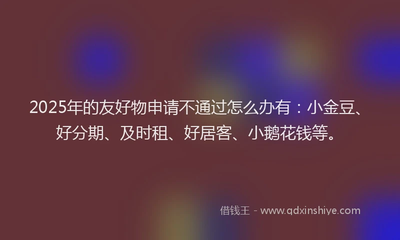 2025年的友好物申请不通过怎么办有：小金豆、好分期、及时租、好居客、小鹅花钱等。