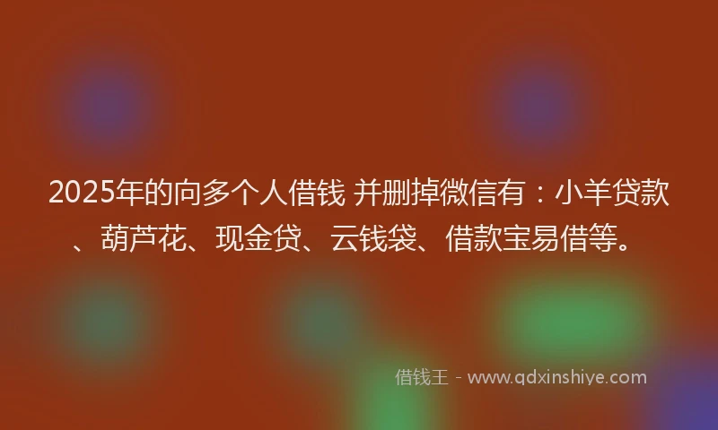 2025年的向多个人借钱 并删掉微信有：小羊贷款、葫芦花、现金贷、云钱袋、借款宝易借等。