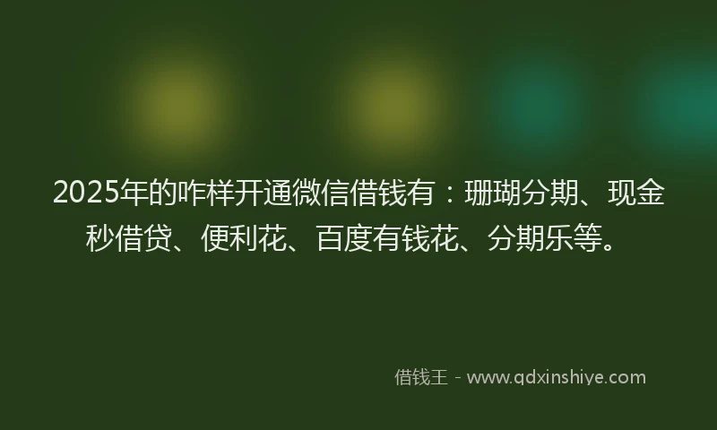 2025年的咋样开通微信借钱有：珊瑚分期、现金秒借贷、便利花、百度有钱花、分期乐等。