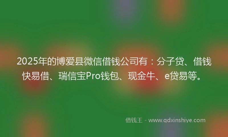 2025年的博爱县微信借钱公司有：分子贷、借钱快易借、瑞信宝Pro钱包、现金牛、e贷易等。