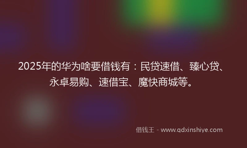 2025年的华为啥要借钱有：民贷速借、臻心贷、永卓易购、速借宝、魔快商城等。