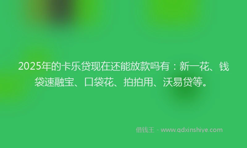 2025年的卡乐贷现在还能放款吗有：新一花、钱袋速融宝、口袋花、拍拍用、沃易贷等。