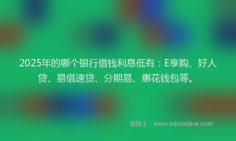 2025年的哪个银行借钱利息低有：E享购、好人贷、易借速贷、分期易、惠花钱包等。