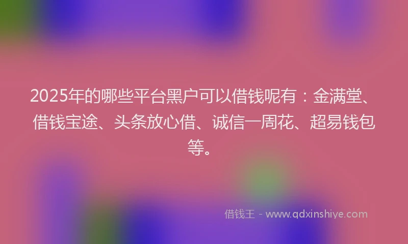 2025年的哪些平台黑户可以借钱呢有：金满堂、借钱宝途、头条放心借、诚信一周花、超易钱包等。