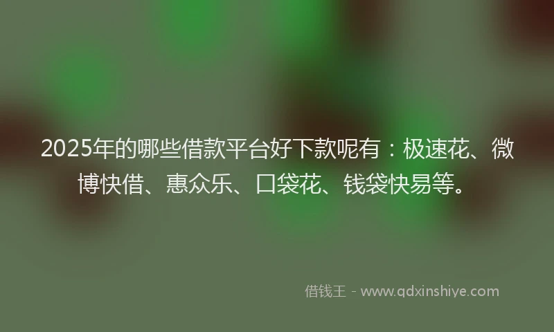2025年的哪些借款平台好下款呢有：极速花、微博快借、惠众乐、口袋花、钱袋快易等。