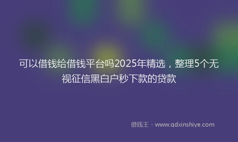 可以借钱给借钱平台吗2025年精选，整理5个无视征信黑白户秒下款的贷款