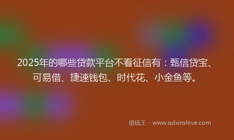 2025年的哪些贷款平台不看征信有：甄信贷宝、可易借、捷速钱包、时代花、小金鱼等。