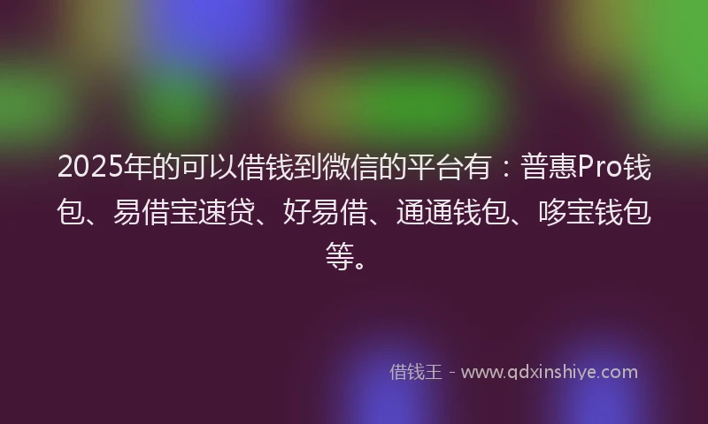 2025年的可以借钱到微信的平台有：普惠Pro钱包、易借宝速贷、好易借、通通钱包、哆宝钱包等。