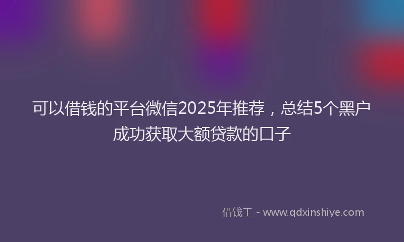 可以借钱的平台微信2025年推荐，总结5个黑户成功获取大额贷款的口子