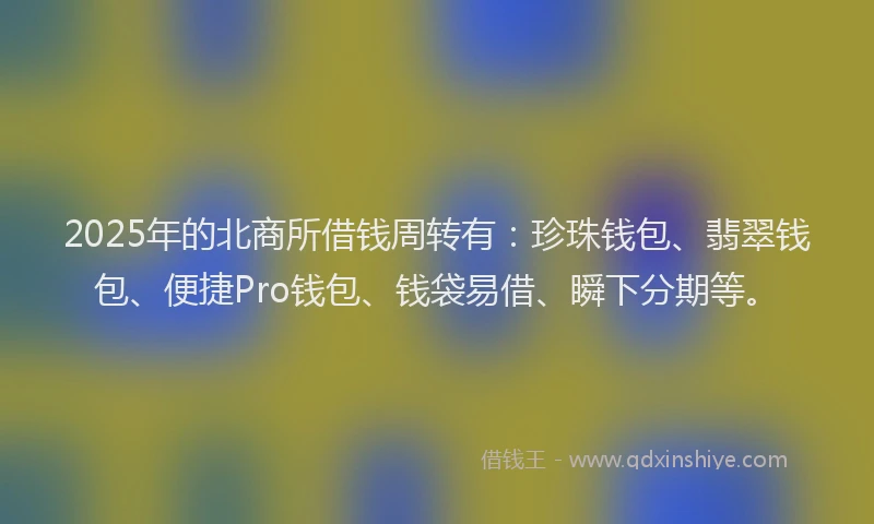 2025年的北商所借钱周转有：珍珠钱包、翡翠钱包、便捷Pro钱包、钱袋易借、瞬下分期等。