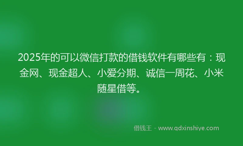 2025年的可以微信打款的借钱软件有哪些有：现金网、现金超人、小爱分期、诚信一周花、小米随星借等。