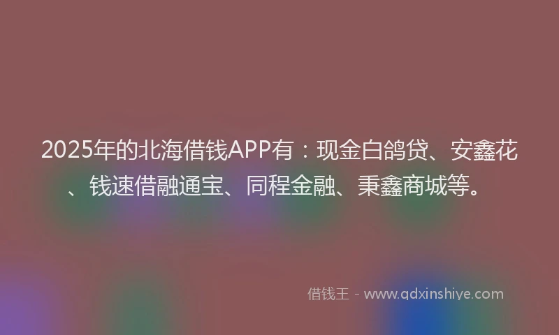2025年的北海借钱APP有：现金白鸽贷、安鑫花、钱速借融通宝、同程金融、秉鑫商城等。