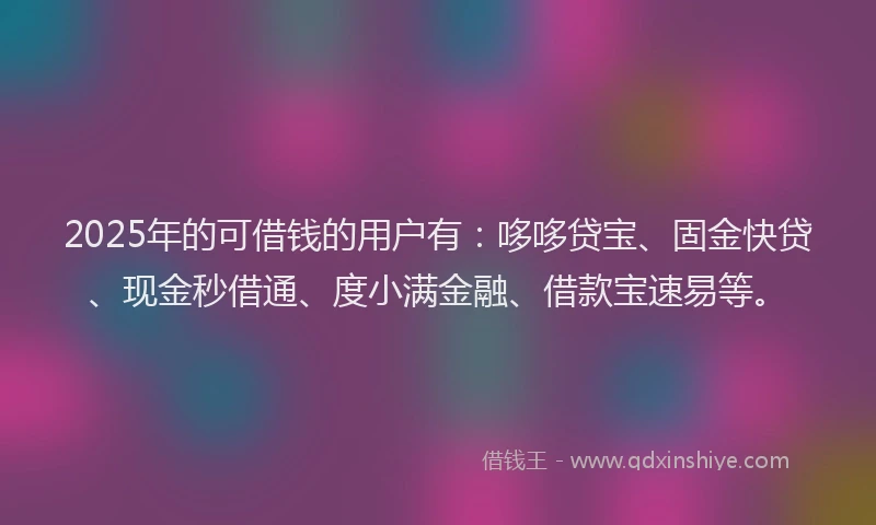 2025年的可借钱的用户有：哆哆贷宝、固金快贷、现金秒借通、度小满金融、借款宝速易等。