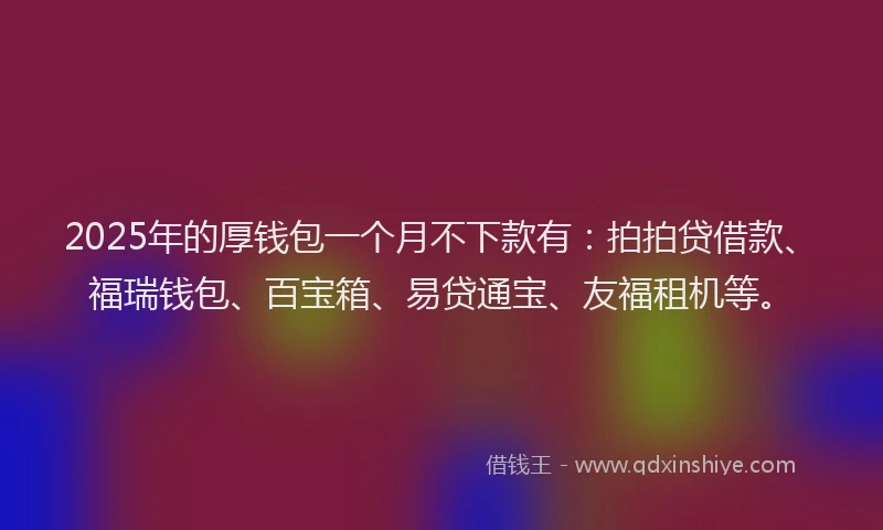 2025年的厚钱包一个月不下款有：拍拍贷借款、福瑞钱包、百宝箱、易贷通宝、友福租机等。