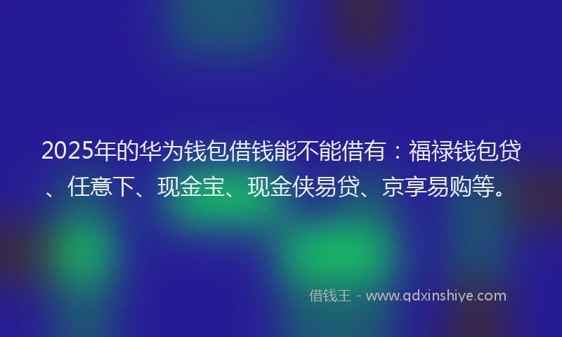 2025年的华为钱包借钱能不能借有：福禄钱包贷、任意下、现金宝、现金侠易贷、京享易购等。
