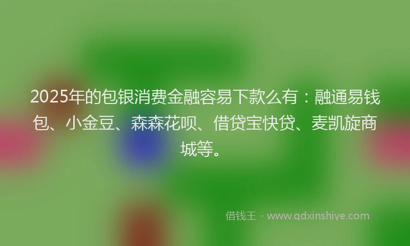 2025年的包银消费金融容易下款么有：融通易钱包、小金豆、森森花呗、借贷宝快贷、麦凯旋商城等。