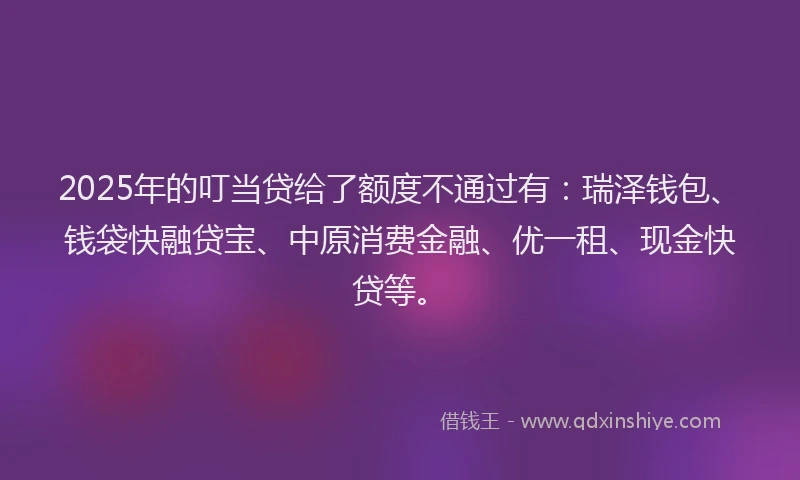 2025年的叮当贷给了额度不通过有：瑞泽钱包、钱袋快融贷宝、中原消费金融、优一租、现金快贷等。