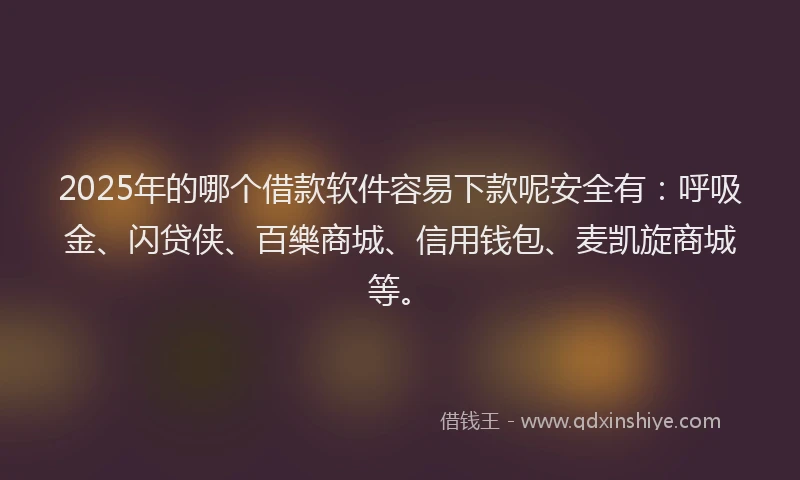 2025年的哪个借款软件容易下款呢安全有：呼吸金、闪贷侠、百樂商城、信用钱包、麦凯旋商城等。