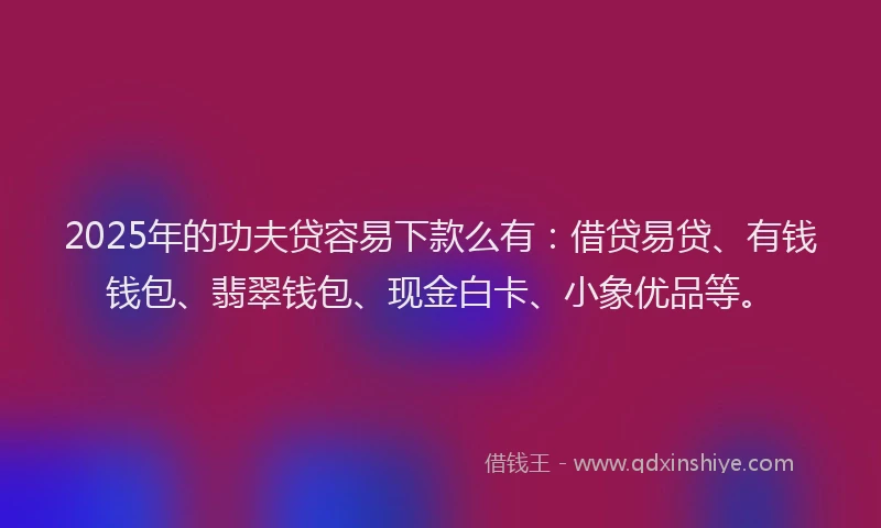 2025年的功夫贷容易下款么有：借贷易贷、有钱钱包、翡翠钱包、现金白卡、小象优品等。