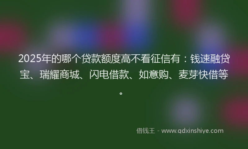 2025年的哪个贷款额度高不看征信有：钱速融贷宝、瑞耀商城、闪电借款、如意购、麦芽快借等。