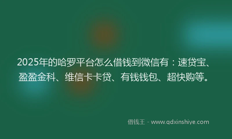 2025年的哈罗平台怎么借钱到微信有：速贷宝、盈盈金科、维信卡卡贷、有钱钱包、超快购等。