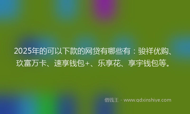 2025年的可以下款的网贷有哪些有：骏祥优购、玖富万卡、速享钱包+、乐享花、享宇钱包等。