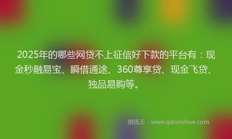 2025年的哪些网贷不上征信好下款的平台有：现金秒融易宝、瞬借通途、360尊享贷、现金飞贷、独品易购等。