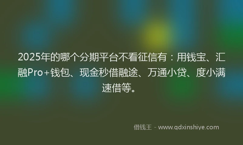 2025年的哪个分期平台不看征信有：用钱宝、汇融Pro+钱包、现金秒借融途、万通小贷、度小满速借等。
