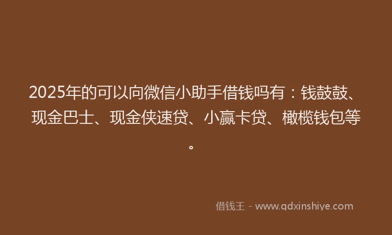 2025年的可以向微信小助手借钱吗有：钱鼓鼓、现金巴士、现金侠速贷、小赢卡贷、橄榄钱包等。