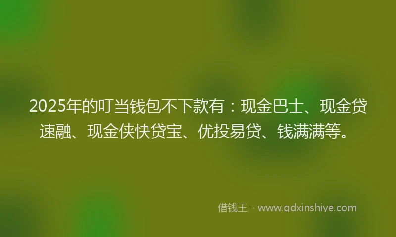 2025年的叮当钱包不下款有：现金巴士、现金贷速融、现金侠快贷宝、优投易贷、钱满满等。