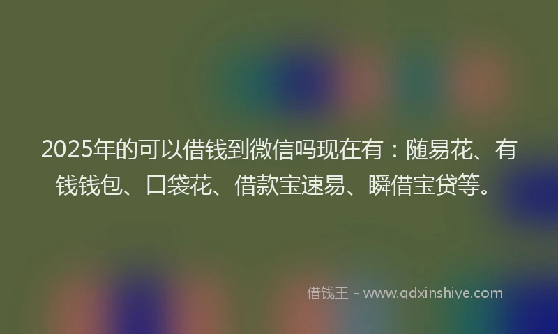 2025年的可以借钱到微信吗现在有：随易花、有钱钱包、口袋花、借款宝速易、瞬借宝贷等。