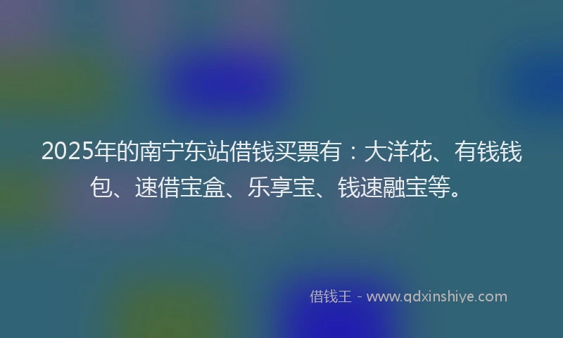 2025年的南宁东站借钱买票有：大洋花、有钱钱包、速借宝盒、乐享宝、钱速融宝等。