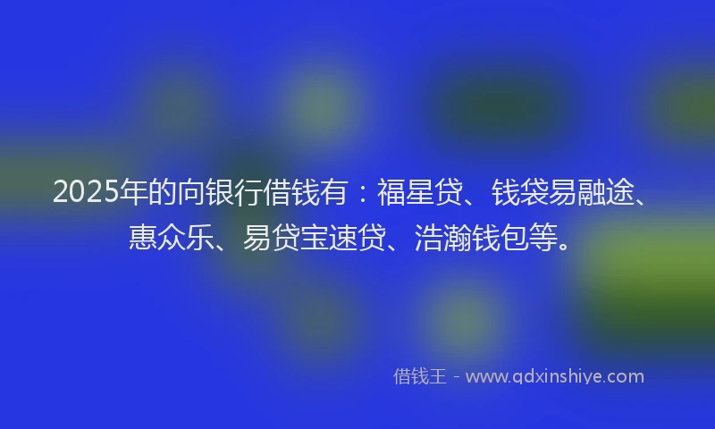 2025年的向银行借钱有：福星贷、钱袋易融途、惠众乐、易贷宝速贷、浩瀚钱包等。