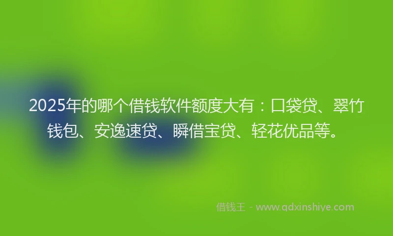 2025年的哪个借钱软件额度大有：口袋贷、翠竹钱包、安逸速贷、瞬借宝贷、轻花优品等。
